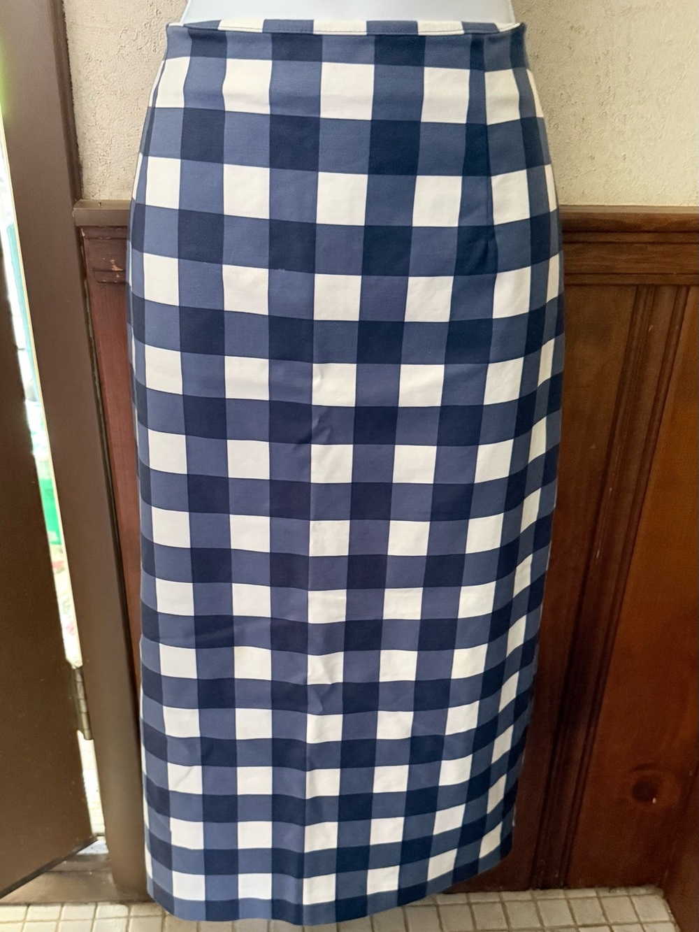 Boden Blue & White Checked Plaid Pencil Skirt 12L 12 - Picture 1 of 5